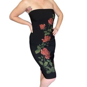 Vintage Y2K strapless black bodycon 3D rose detail juniors 9
